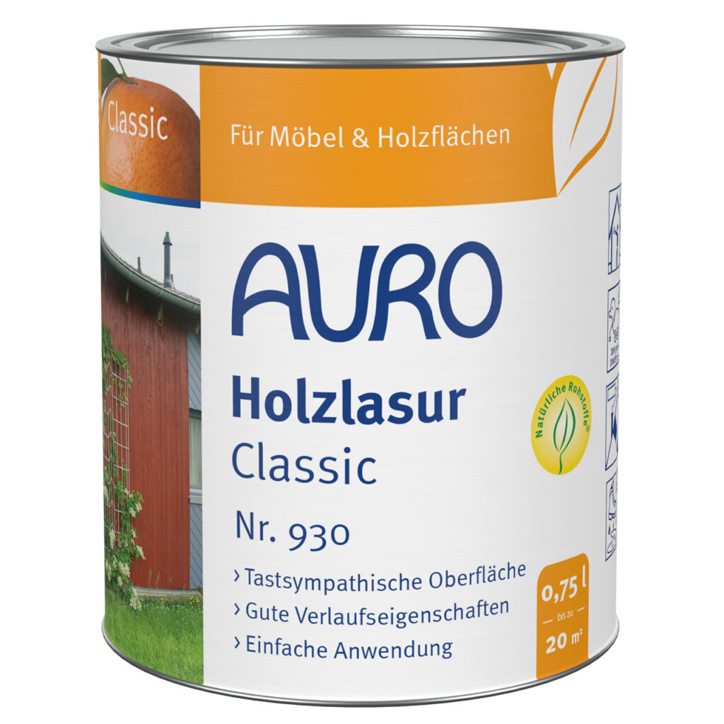 AURO Pflanzenchemie Holzlasur Classic, 0,75 l – Premium-Holzlasur für Möbel und Oberflächen. Natürliche, orange-weiße Verpackung aus Deutschland. Betont die Schönheit des Holzes und schützt nachhaltig.