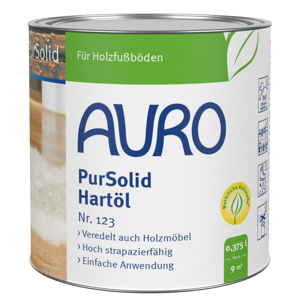 AURO PurSolid Hartöl (0,375 L) ist ein langlebiges, leicht anzuwendendes Öl für Holzböden und Möbel. Reicht für 9 m² und veredelt und schützt Oberflächen mit einem natürlichen Finish.