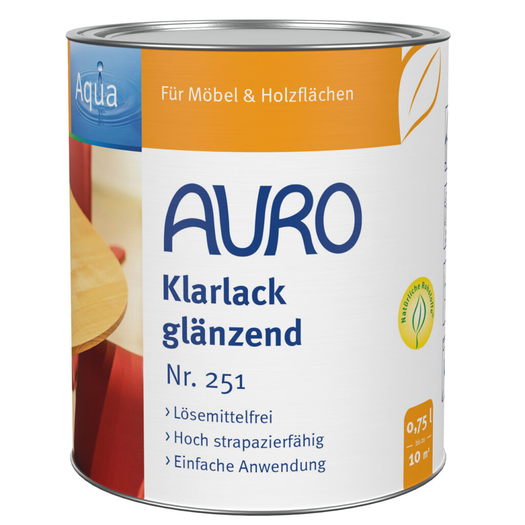 AURO Pflanzenchemie Klarlack, glänzend (0,75L): Lösemittelfreier, klarer Glanzlack für Möbel und Holz. Hochbeständig, leicht zu verarbeiten, veredelt und schützt Oberflächen auf natürliche Weise.