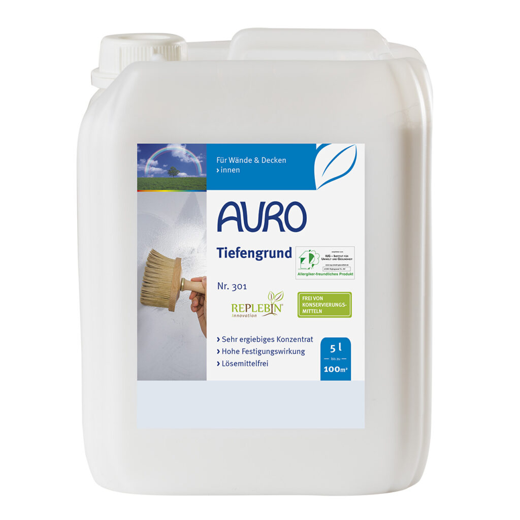 AURO Pflanzenchemie Tiefengrund, 5 l – ökologisch zertifizierter, tiefenwirksamer Untergrund für Wände. Einfach mit dem Pinsel aufzutragen. Sorgt für optimale Farbhaftung. Natürliche Inhaltsstoffe, sicher für Ihr Zuhause und die Umwelt.