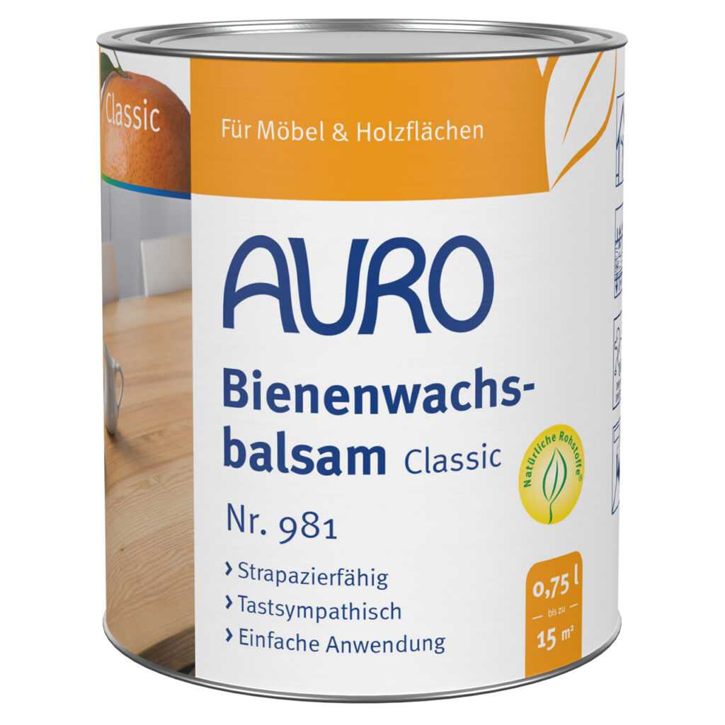 Schützen und pflegen Sie Holz mit dem Bienenwachsbalsam von AURO Pflanzenchemie. Hergestellt aus natürlichen Wachsen, reicht diese 0,75-Liter-Dose für bis zu 15 m². Langlebig, einfach anzuwenden – perfekt für Möbel und Holzoberflächen.