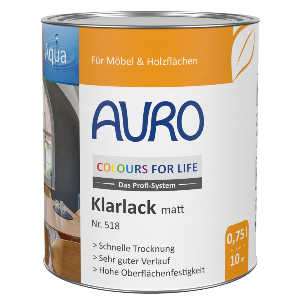 AURO COLOURS FOR LIFE Klarlack Mattlack (0,75 l) bietet ein glattes, strapazierfähiges Finish für Holz oder Möbel. Er trocknet schnell und deckt bis zu 10 m². Die natürliche Formel sorgt für schönen, dauerhaften Schutz.