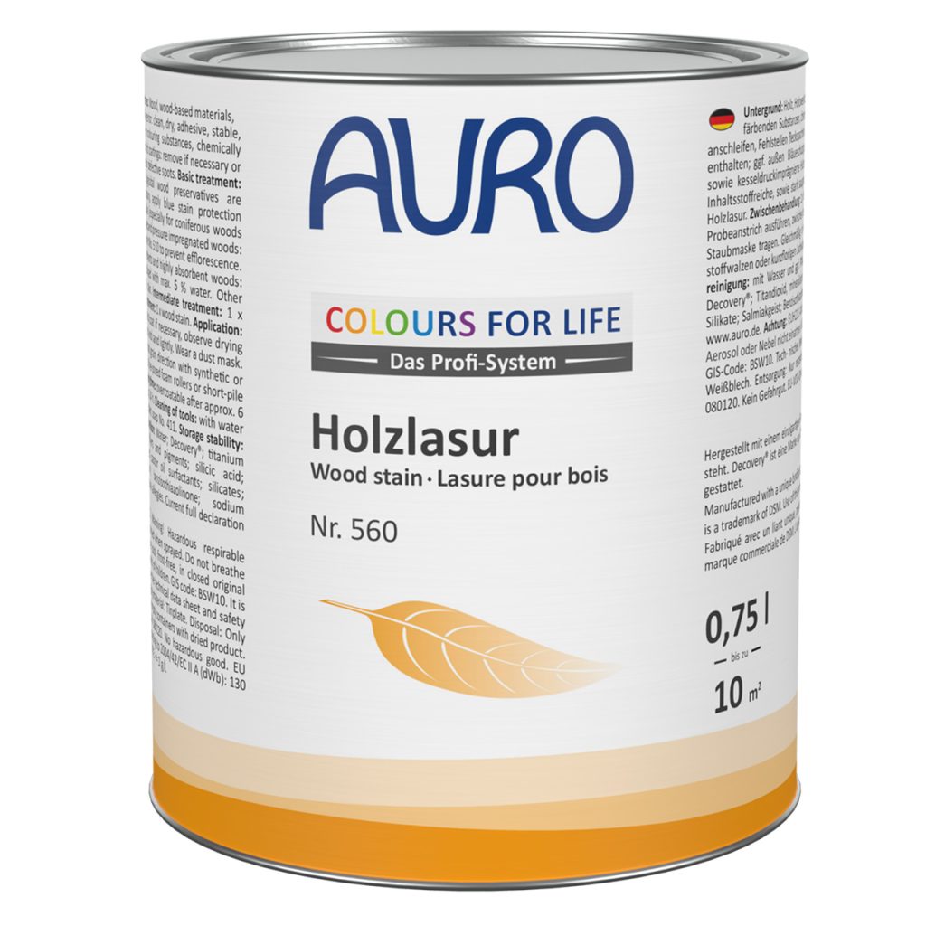 AURO Pflanzenchemie COLOURS FOR LIFE Holzlasur (0,75 l) in der weiß-orangen Dose reicht für bis zu 10 m². Umweltfreundliche Holzlasur für dauerhaften Schutz und ein lebendiges, natürliches Finish.