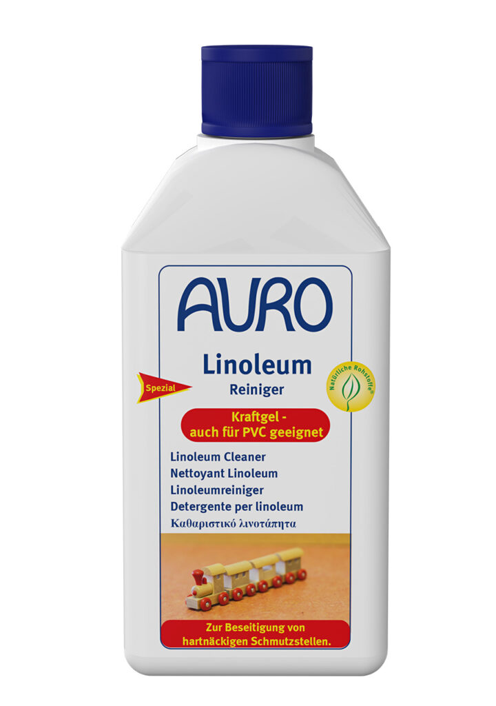 AURO Pflanzenchemie Linoleum-Reiniger: Kraftvoller Linoleum-Reiniger auf pflanzlicher Basis. Entfernt schonend hartnäckigen Schmutz. Mit mehrsprachigem Etikett und Holzmotiv einer Spielzeugeisenbahn. Sichere und effektive Pflege für Ihre Oberflächen.