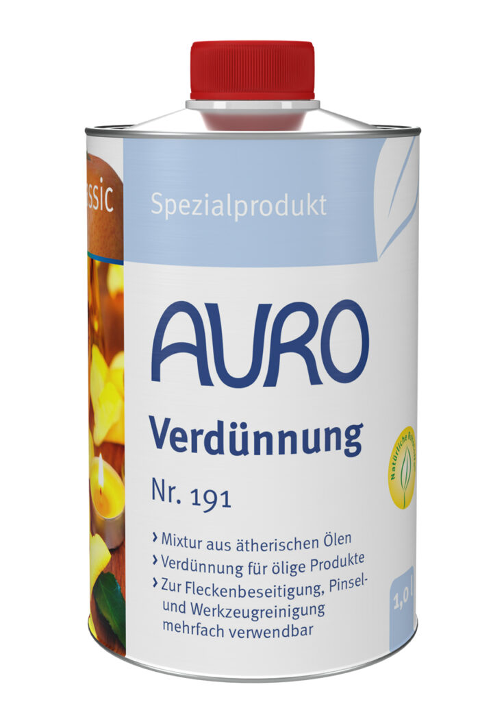 AURO Pflanzenchemie Verdünnung im Metallkanister mit rotem Deckel. Mit deutschem Etikett, vielseitig einsetzbar und im naturinspirierten Kerzendesign ideal für umweltfreundliches Verdünnen und Reinigen.