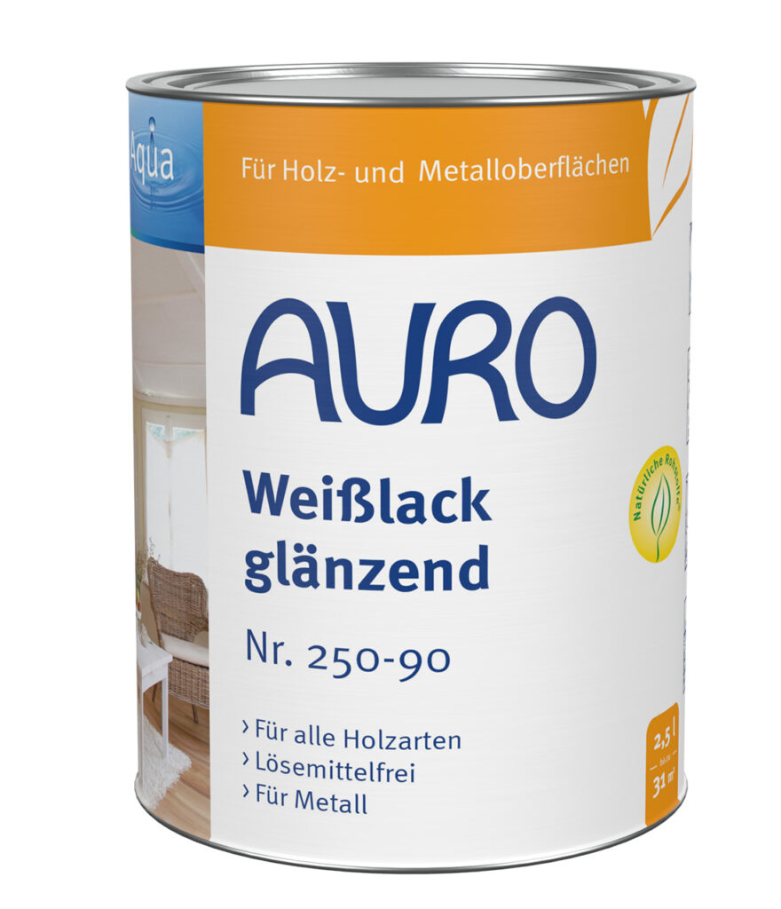 AURO Pflanzenchemie Buntlack, glänzend – vielseitige, umweltfreundliche Farbe für Holz und Metall. Ideal für die Auffrischung von Möbeln mit glänzendem Finish. Sicher, langlebig und perfekt für jeden Wohnraum.
