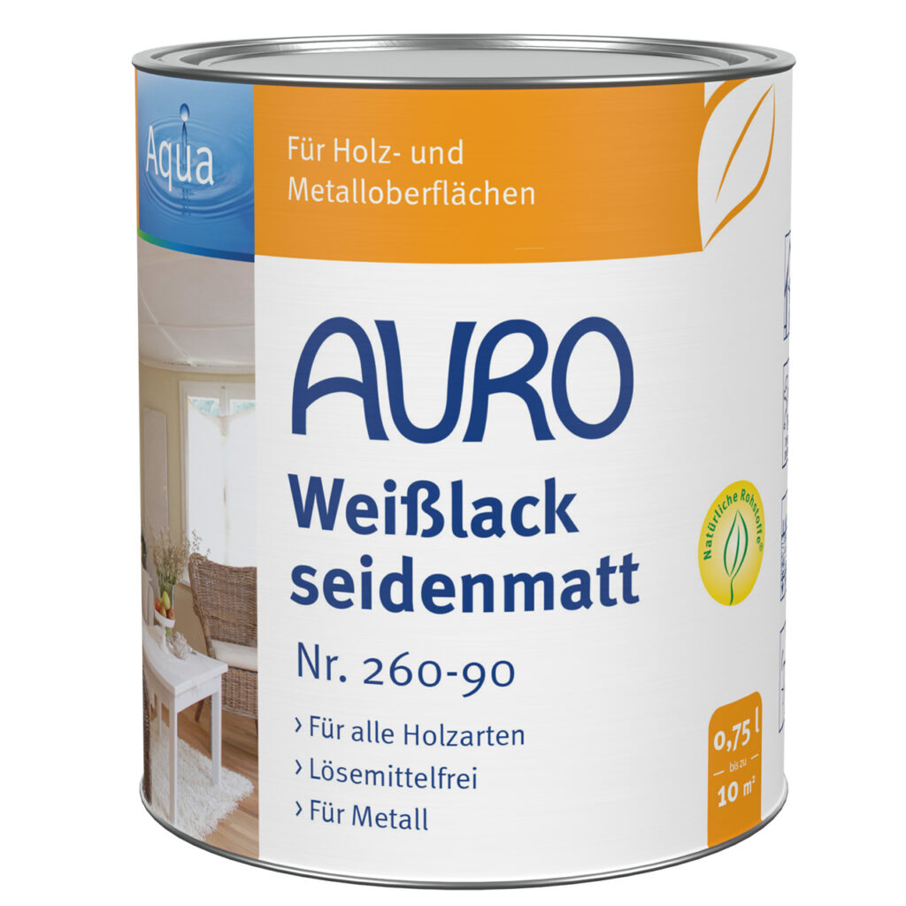 AURO Pflanzenchemie Buntlack seidenmatt (0,75 l) ist ein lösemittelfreier, umweltfreundlicher Anstrich für Holz und Metall. Genießen Sie langlebige, leuchtende Farben mit dieser nachhaltigen Wahl (Produktnr. 260-90).