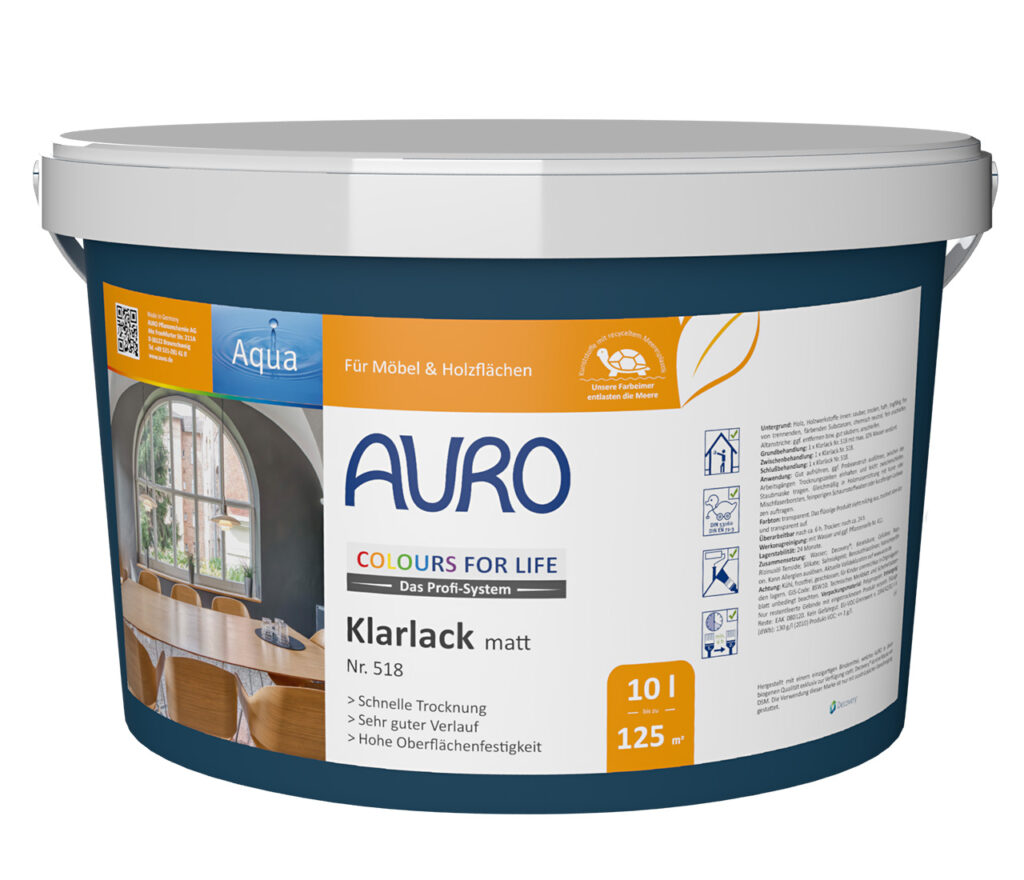 AURO COLOURS FOR LIFE Klarlack, matt ist ein klarer, matter Lack für Möbel und Holz. Langlebig und umweltfreundlich unterstreicht er die natürliche Schönheit mit einem glatten Finish. Geeignet für den Innenbereich.