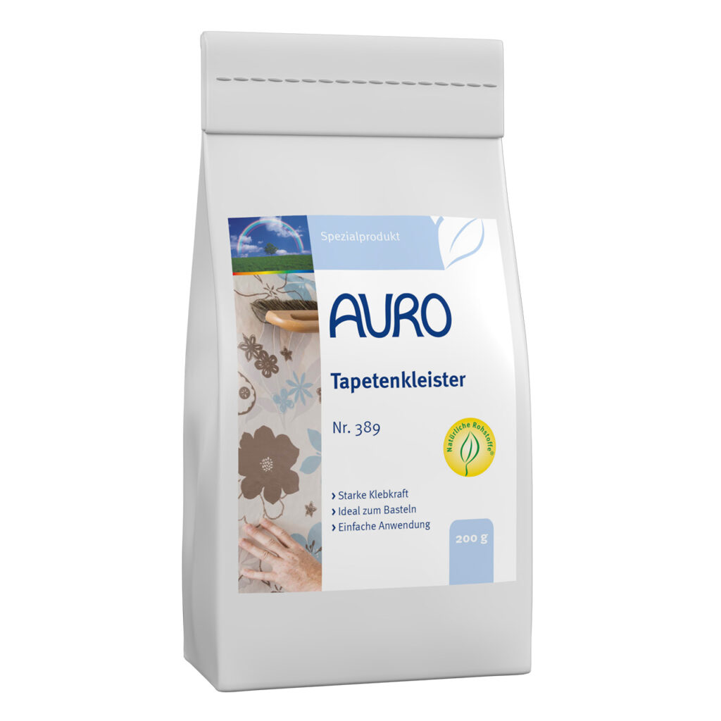 AURO Pflanzenchemie Tapetenkleister Nr. 389, 200 g: Natürlicher Tapetenkleister für einfaches Auftragen. Mit deutscher Anleitung und Bildern, die Hände beim Tapezieren zeigen. Ideal für umweltfreundliche, starke Klebung.