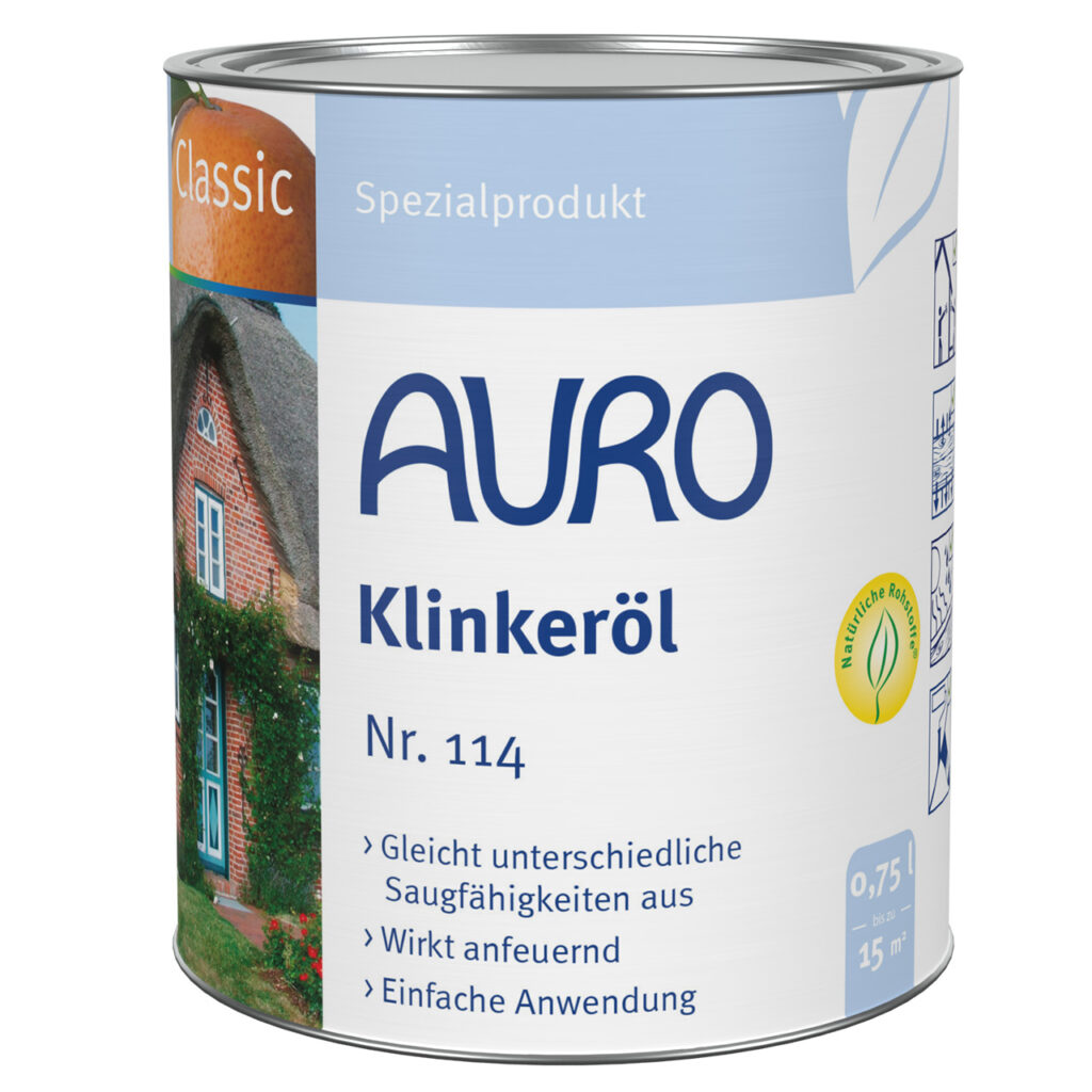 AURO Pflanzenchemie Klinkeröl Classic (0,75 l) schützt und veredelt Ziegeloberflächen und reicht für bis zu 15 m². Ideal für den Außenbereich; die einfache Anwendung sorgt für dauerhafte Schönheit und Wetterbeständigkeit. Hergestellt in Deutschland.