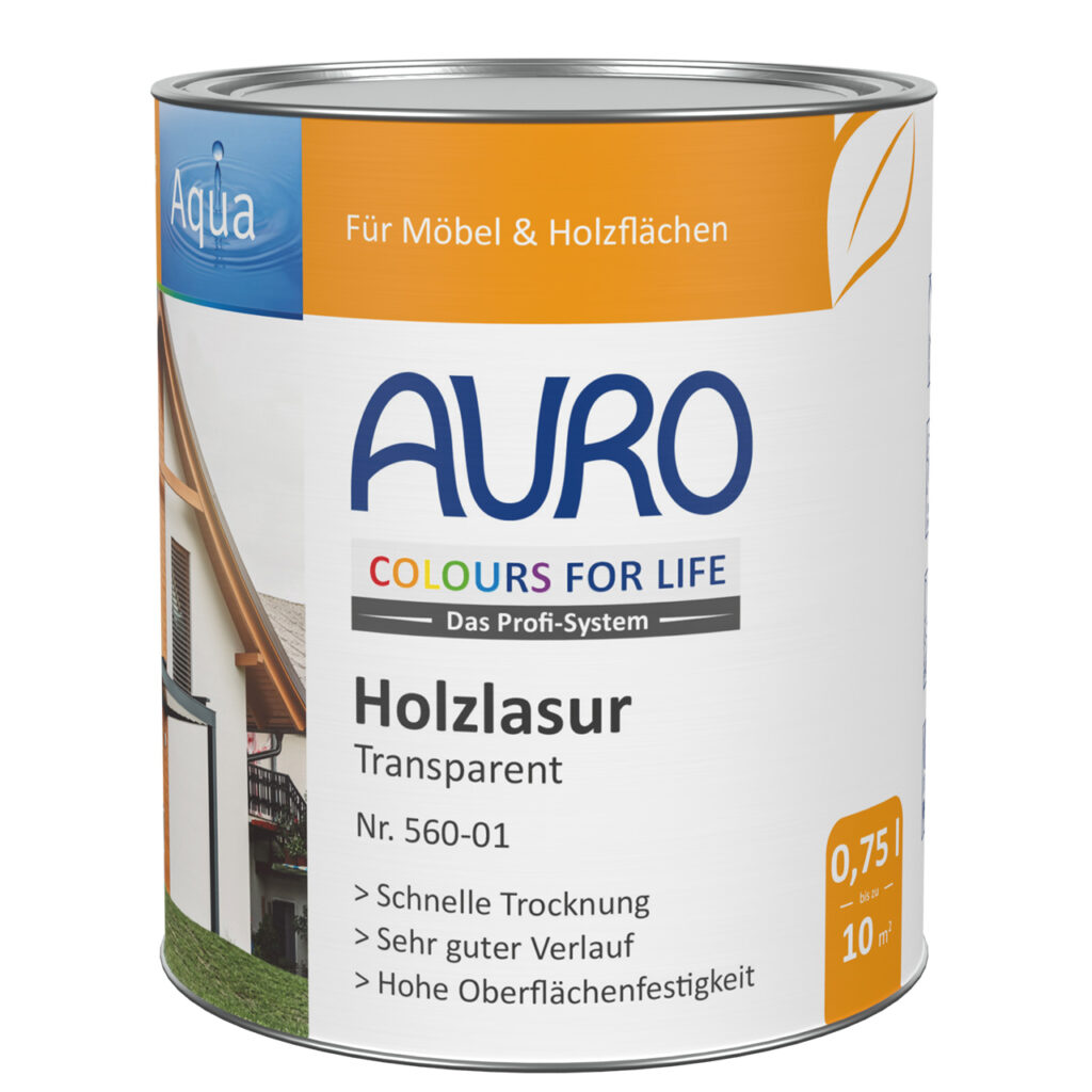 AURO Pflanzenchemie COLOURS FOR LIFE Holzlasur, transparent (0,75 l), reicht für 10 m². Ideal für Möbel und Holzoberflächen – schnelltrocknend, glatte Oberfläche und hochbeständiger Schutz.