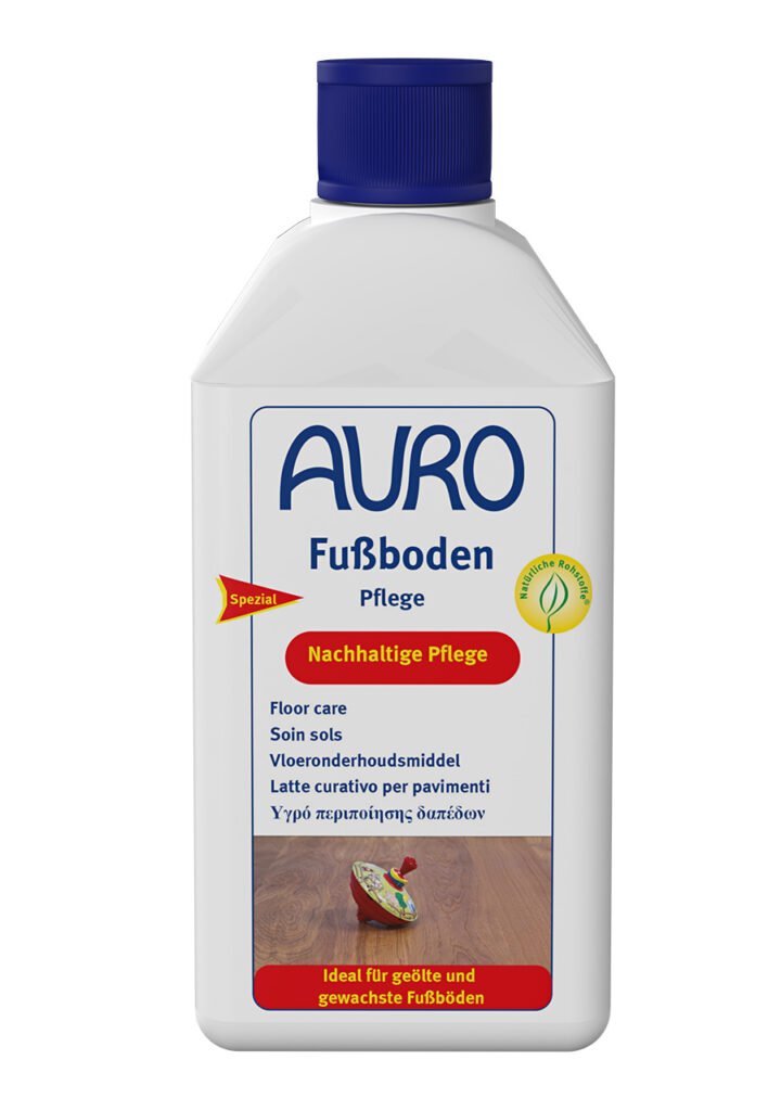 AURO Pflanzenchemie Fußboden-Pflege: Natürliche Pflege für geölte und gewachste Holzböden. Reinigt und schützt; schonende, wirksame Formel. Mehrsprachiges Etikett, praktische blaue Kappe. Ideal für die regelmäßige Anwendung.