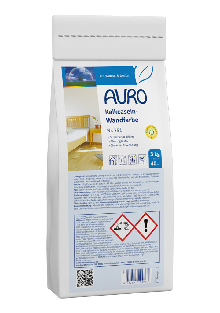 AURO Kalkcasein-Wandfarbe (3kg): Natürliche Kalkcasein-Wandfarbe für gesunde Wohnräume. Leicht zu verarbeiten, umweltfreundlich und atmungsaktiv. Geeignet für Innenwände und Decken.
