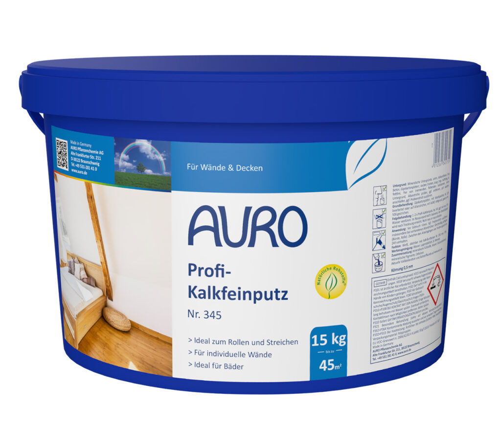 AURO Pflanzenchemie Profi-Kalkfeinputz, 15 kg: Hochwertiger Kalkfeinputz für Wände und Decken. Die natürliche, atmungsaktive Formel sorgt für glatte Oberflächen. Ideal für wohngesunde Wohnräume. Leicht zu verarbeiten; für Profis und Heimwerker geeignet.