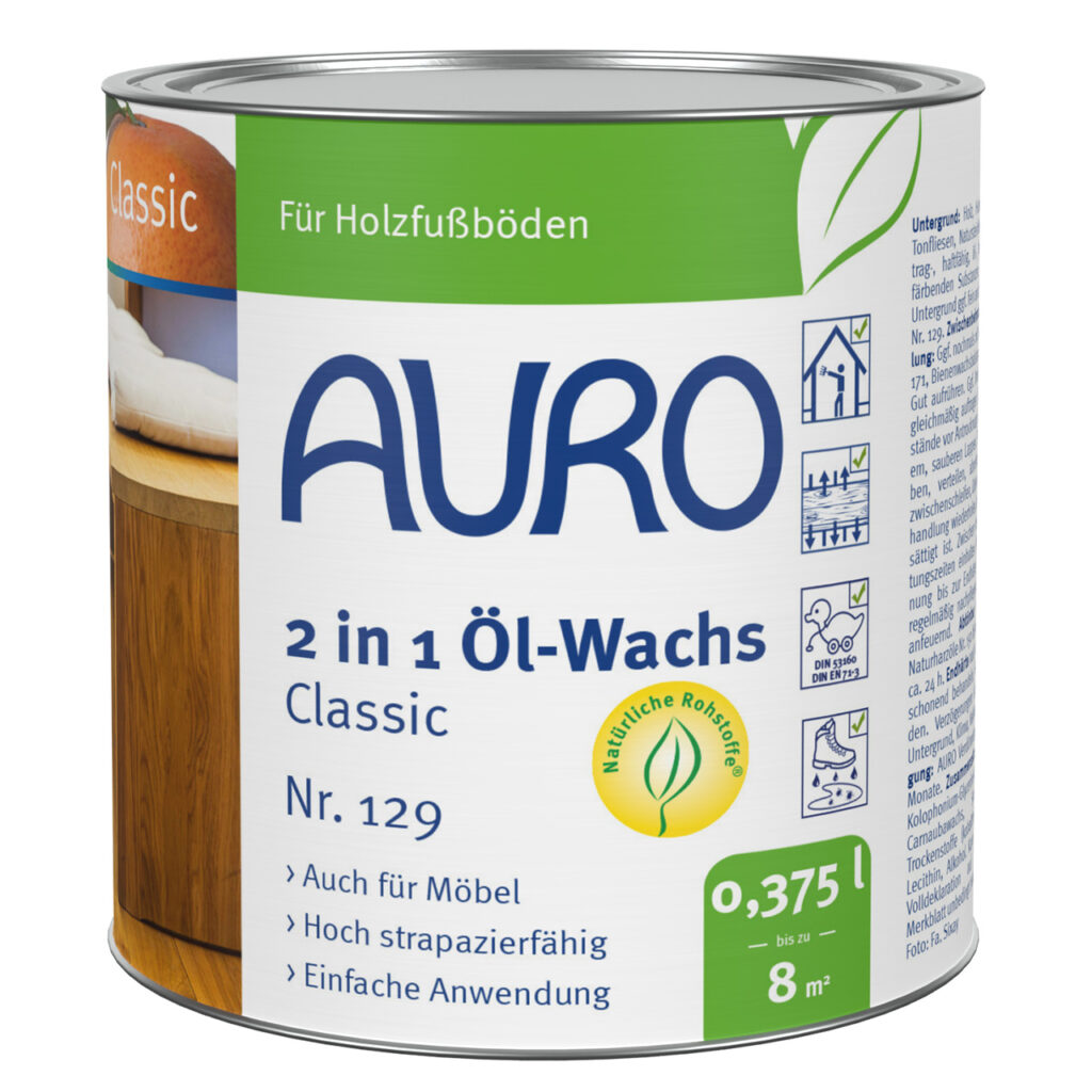 AURO Pflanzenchemie 2 in 1 Öl-Wachs Classic (0,375 L): Hochbeständiges Öl-Wachs für Holzböden und Möbel. Leicht aufzutragen, unterstreicht die natürliche Schönheit und schützt mit einem einfachen Wachs-Finish.