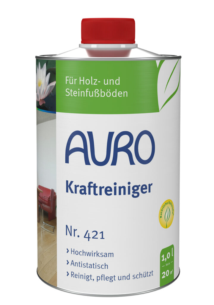 AURO Pflanzenchemie Kraftreiniger (1L) mit rotem Deckel – kraftvoller Reiniger auf Pflanzenbasis für Holz- und Steinböden. Antistatische Wirkung und natürlicher Schutz für makellos saubere, aufgefrischte Oberflächen.