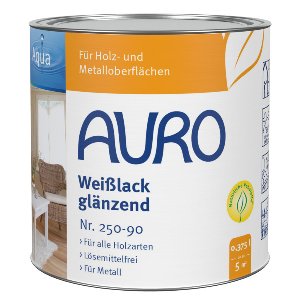 AURO Pflanzenchemie Buntlack, glänzend: 0,375 l lösemittelfreier, weißer Glanzlack für Holz und Metall. Reicht für 5 m². Hergestellt mit natürlichen Inhaltsstoffen für ein brillantes, umweltfreundliches Finish.
