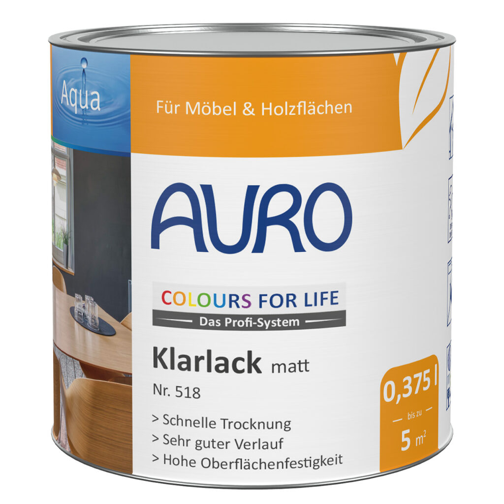 AURO COLOURS FOR LIFE Klarlack, matt (0,375L): Schnelltrocknender, ebenmäßig matter Lack für Möbel und Holz. Hohe Oberflächenhärte; reicht für bis zu 5 m². Natürlicher, umweltfreundlicher Schutz.