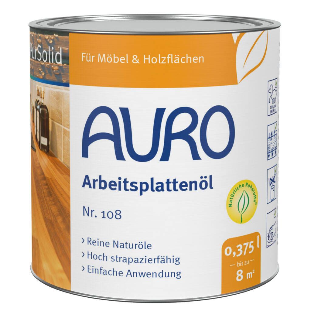 AURO Arbeitsplattenöl – natürliches Öl für Möbel und Holzflächen. Pflegt, schützt und betont die Holzmaserung. Für nachhaltige Oberflächenpflege mit hoher Ergiebigkeit.