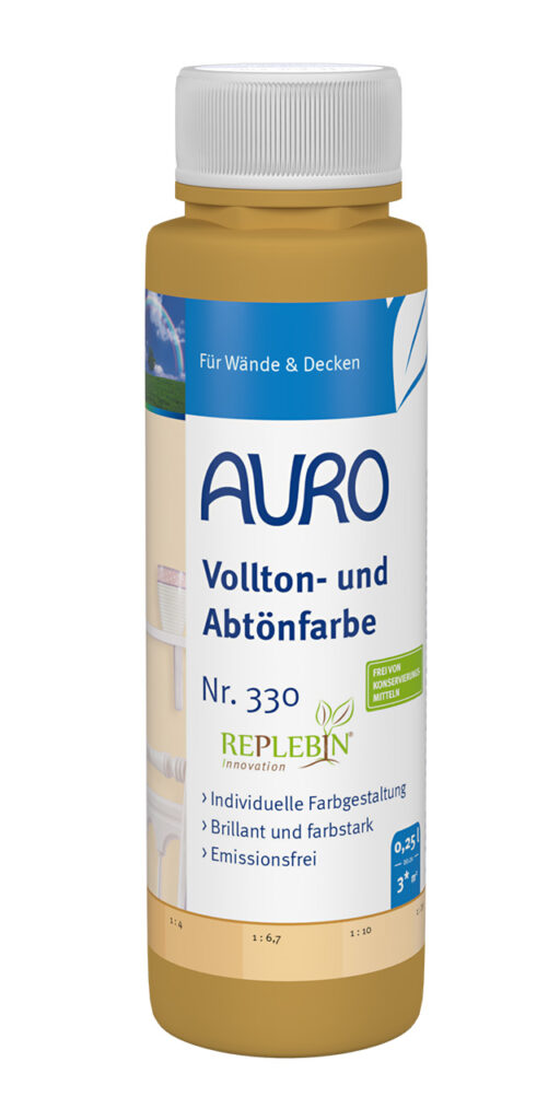 AURO Pflanzenchemie Vollton- und Abtönfarbe – emissionsfreie Wand- und Deckenfarbe mit REPLEBIN. Brillante, individualisierbare Farbe für individuelle Gestaltung. Nachhaltige und natürliche Wahl.