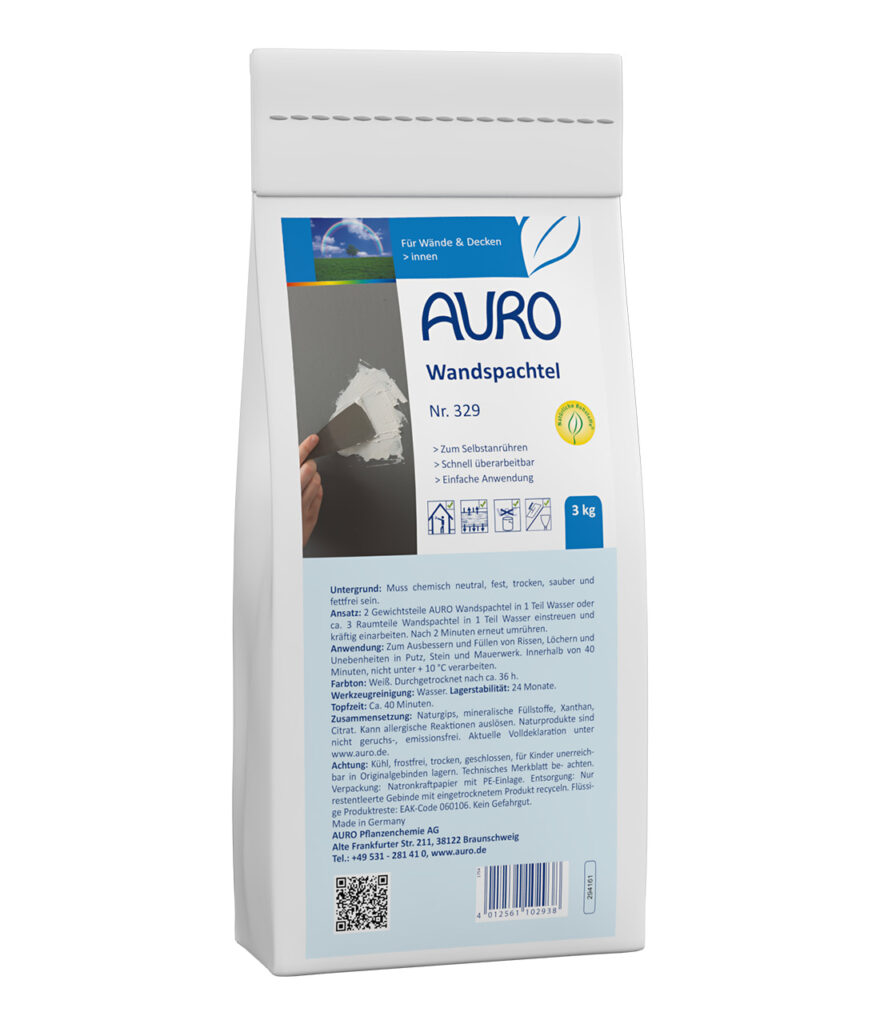 AURO Pflanzenchemie Wandspachtel, 3 kg: Weißer Spachtel für die glatte Wandvorbereitung vor dem Streichen oder Verputzen. Leicht anzuwenden – ideal zum Reparieren und Egalisieren von Oberflächen. Mit verständlicher Gebrauchsanweisung.